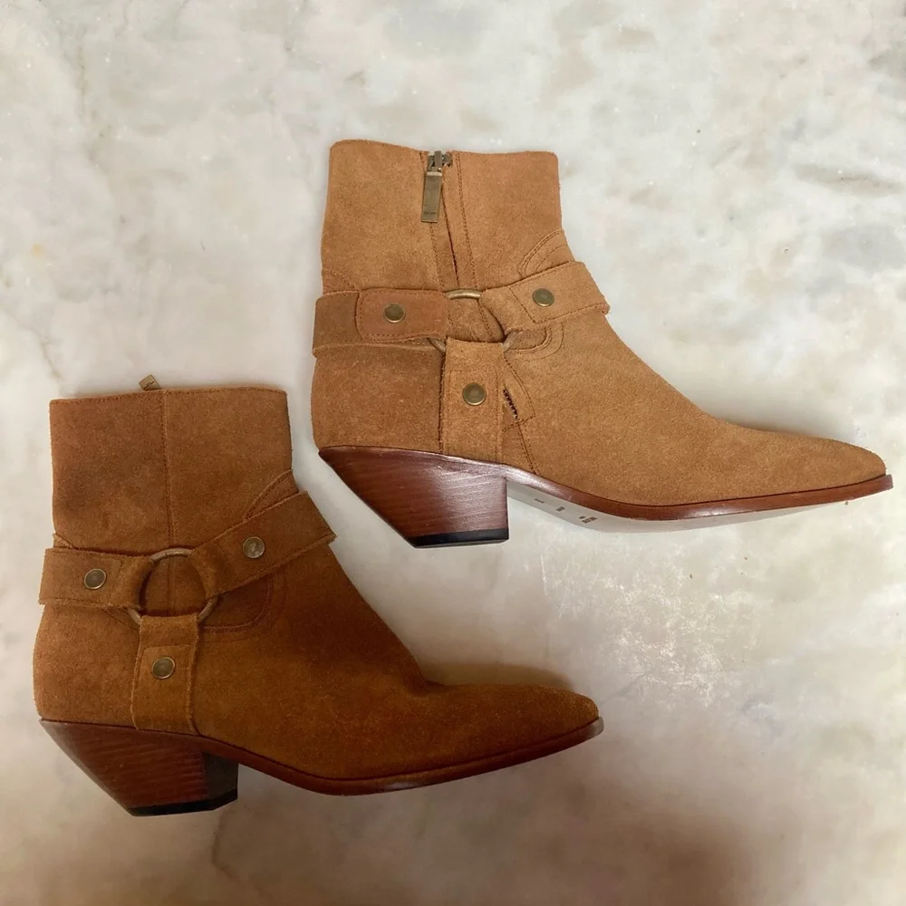 Saint Laurent Suede Ankle Western / Moto Boot. - Picture 11 of 14